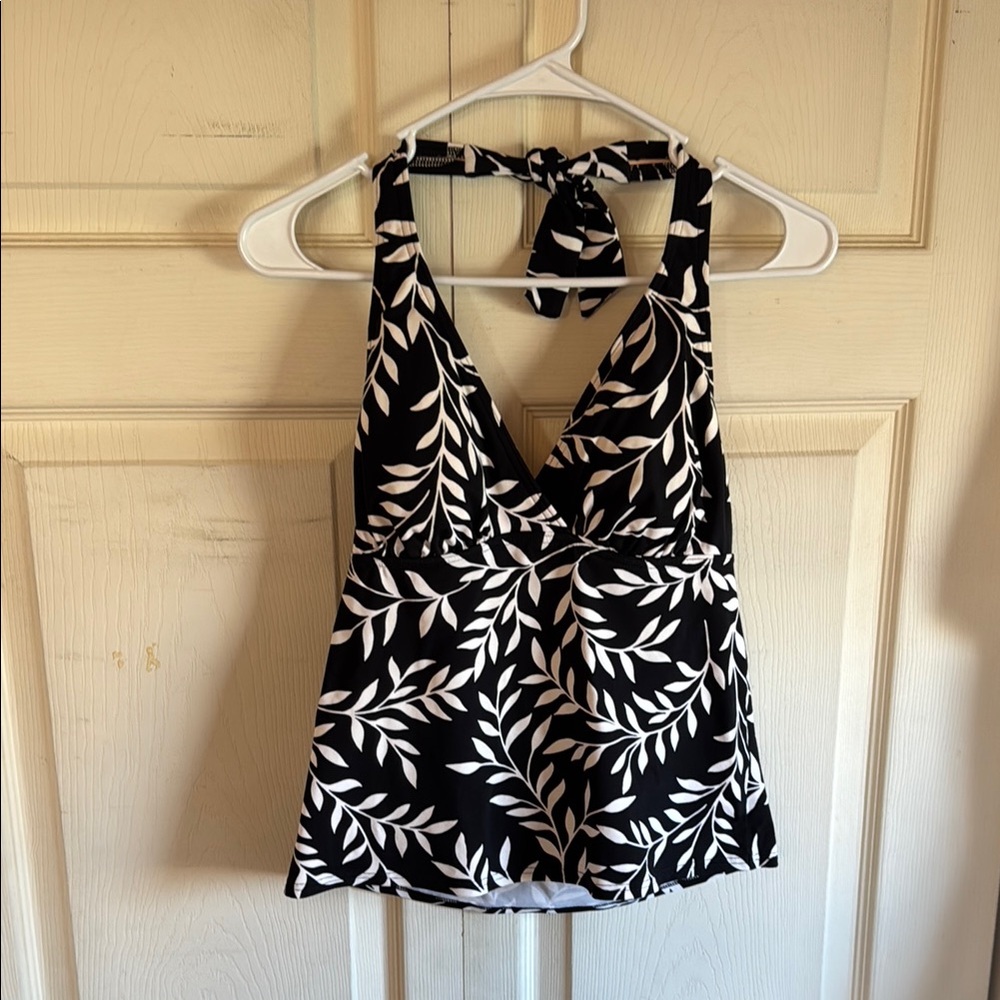 Lands' End Black and White Tie at neck swim top